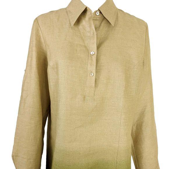 Jones New York Women's MED 100% Linen Tan Shift Dress Green Ombre - Picture 3 of 9